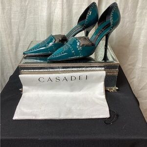 Casadei Blue Patent Leather Heels; Size: 10